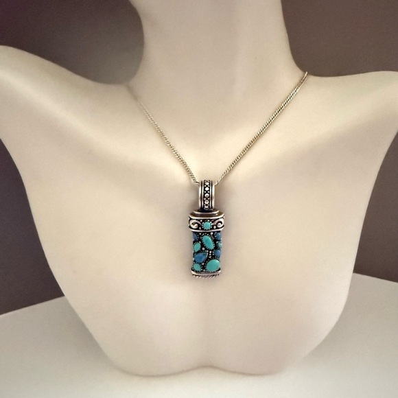 Vintage Sterling Silver Sodalite Howlite Pendant Necklace - Picture 5 of 6